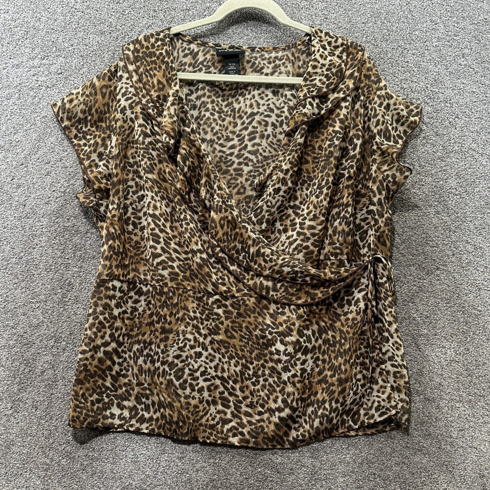 Vintage Lane‎ Bryant Wrap Blouse Women 18/20 Leopard Print Sheer Ruffle USA Made